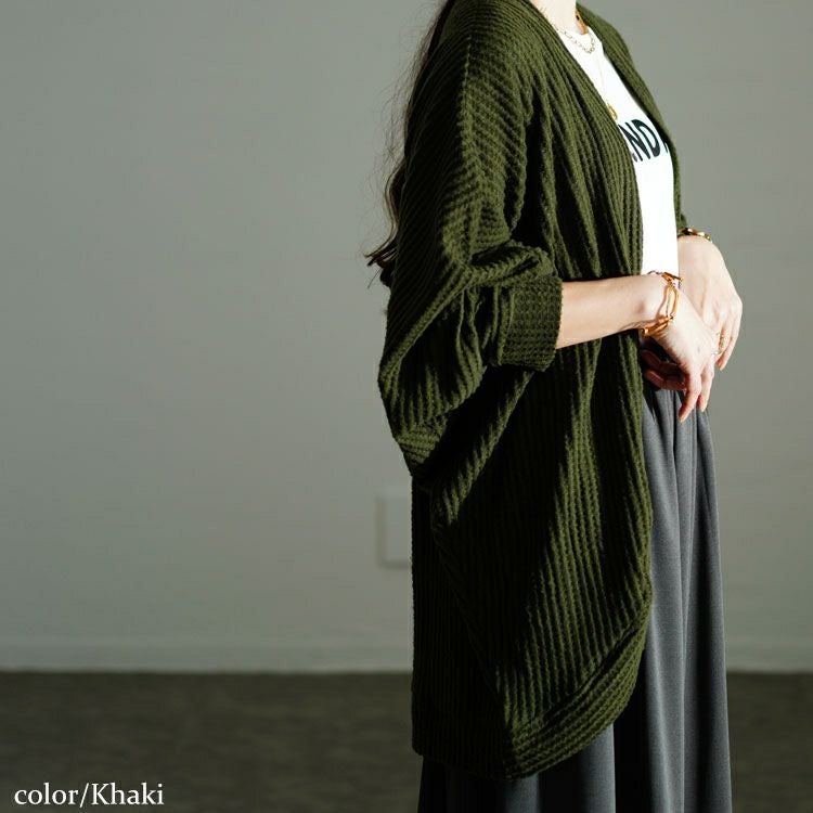 大きいサイズ レディース ワッフルニットドルマンカーディガン　cast-5548011