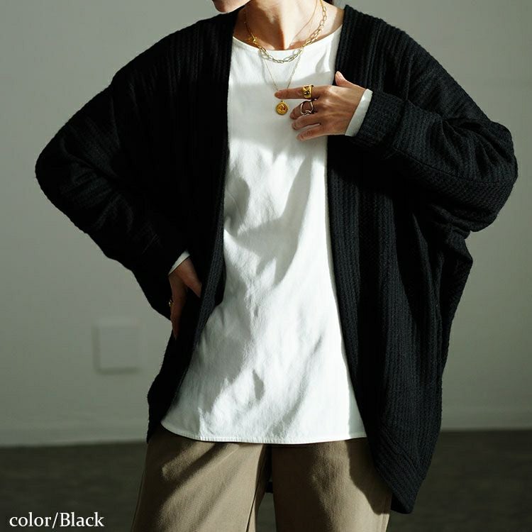 大きいサイズ レディース ワッフルニットドルマンカーディガン　cast-5548011