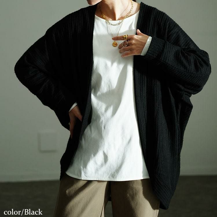 大きいサイズ レディース ワッフルニットドルマンカーディガン　cast-5548011 ブラック