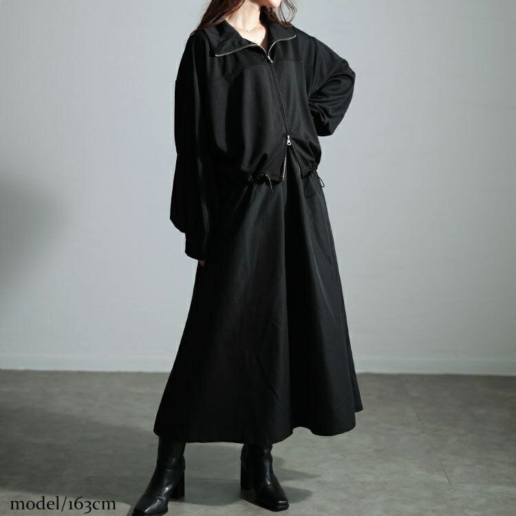 大きいサイズ レディース クロップドブルゾン＆異素材ノースリーブワンピース2点セット　nw-24029