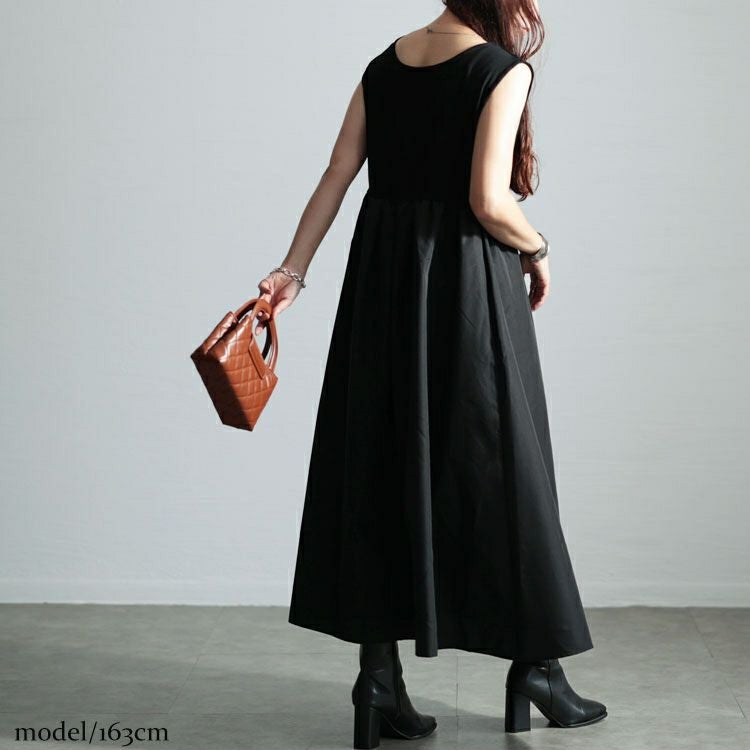 大きいサイズ レディース クロップドブルゾン＆異素材ノースリーブワンピース2点セット　nw-24029