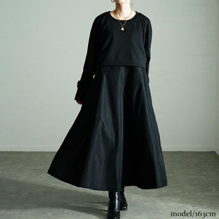 大きいサイズ レディース クロップドトップス＆フレアジャンパースカート2点セット　nw-24028