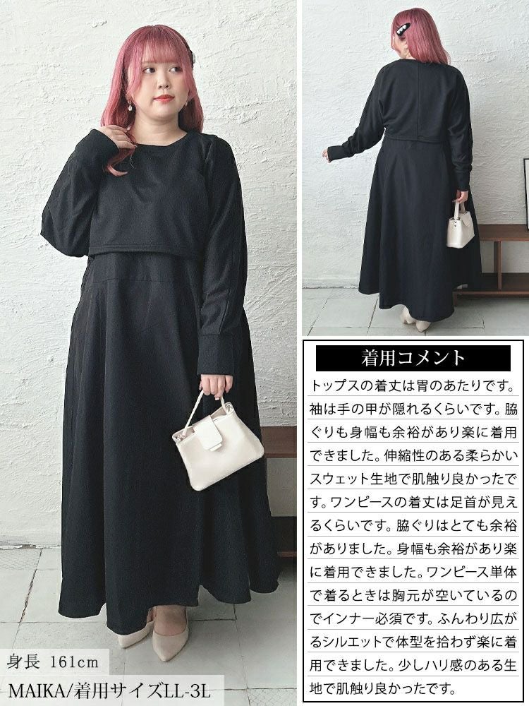 大きいサイズ レディース クロップドトップス＆フレアジャンパースカート2点セット　nw-24028