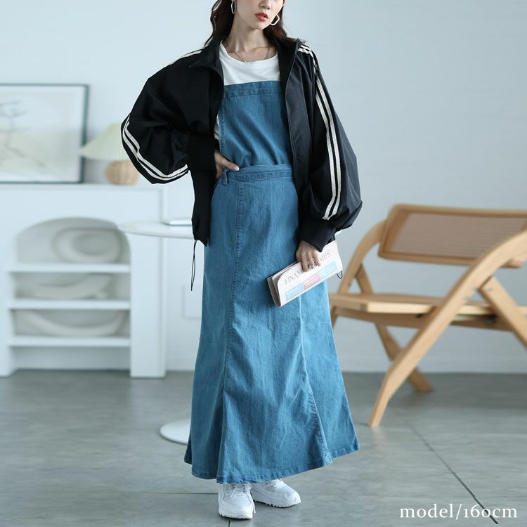 大きいサイズ レディース 2wayデニムマーメイドサロペット　gold-0109