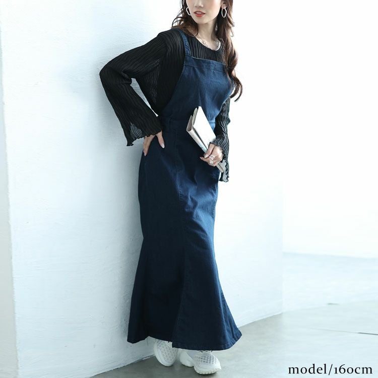 大きいサイズ レディース 2wayデニムマーメイドサロペット　gold-0109