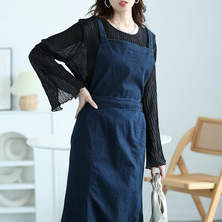 大きいサイズ レディース 2wayデニムマーメイドサロペット　gold-0109