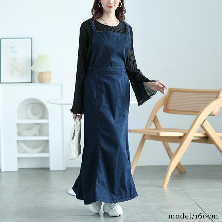 大きいサイズ レディース 2wayデニムマーメイドサロペット　gold-0109