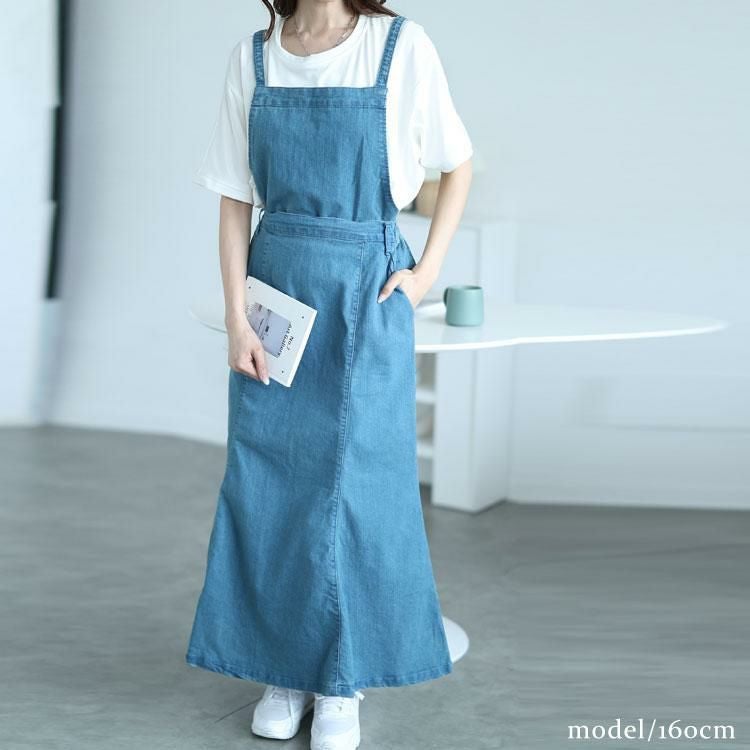 大きいサイズ レディース 2wayデニムマーメイドサロペット　gold-0109 ブルー