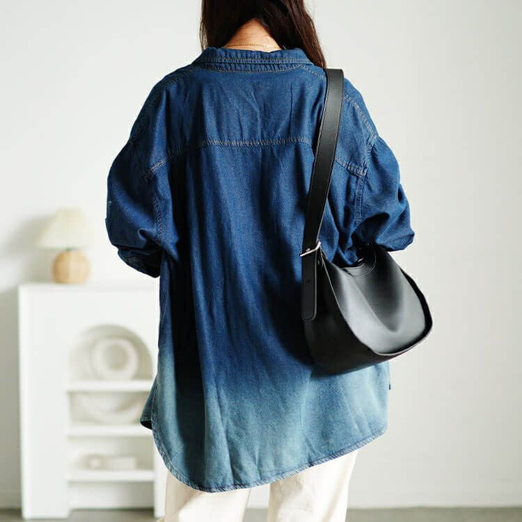 大きいサイズ レディース 裾グラデ長袖コットンデニムシャツ　wd-0399