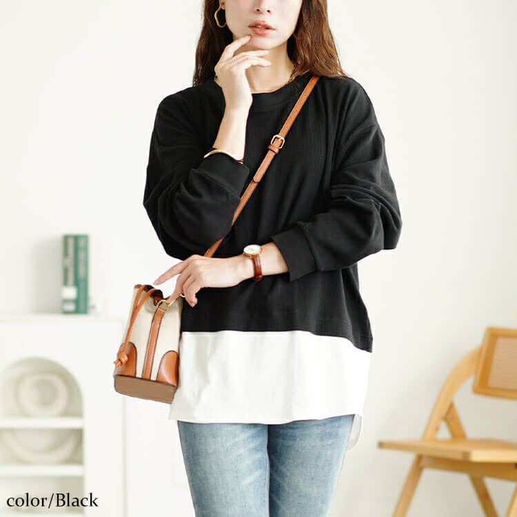 大きいサイズ レディース フェイクレイヤードワッフルプルオーバー　wk-0488 【メール便可】