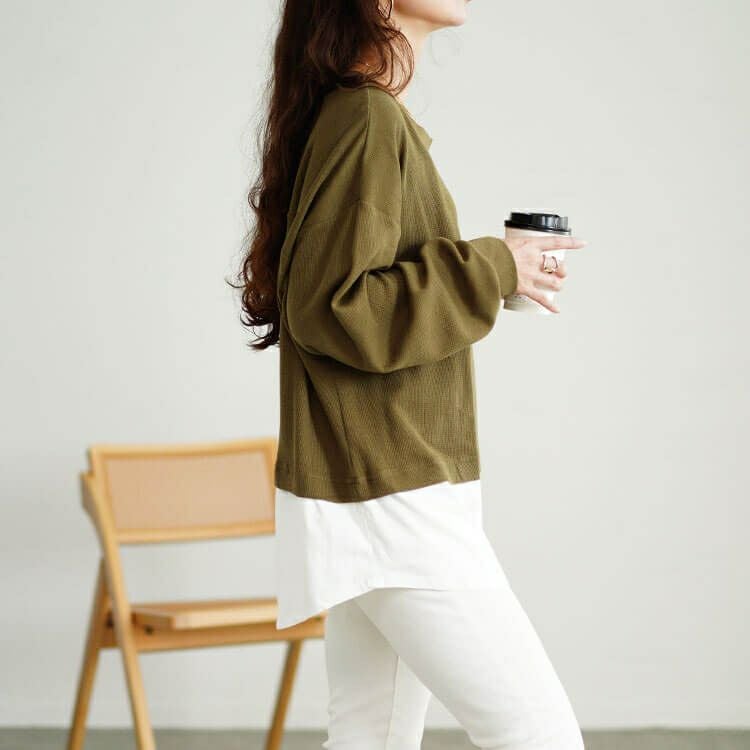 大きいサイズ レディース フェイクレイヤードワッフルプルオーバー　wk-0488 【メール便可】