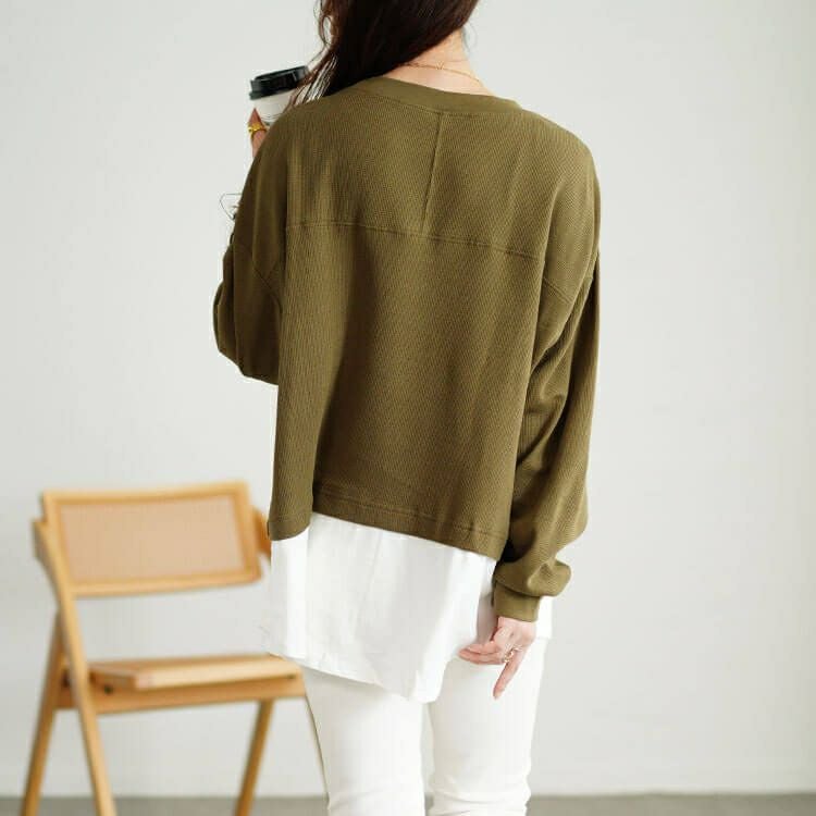 大きいサイズ レディース フェイクレイヤードワッフルプルオーバー　wk-0488 【メール便可】