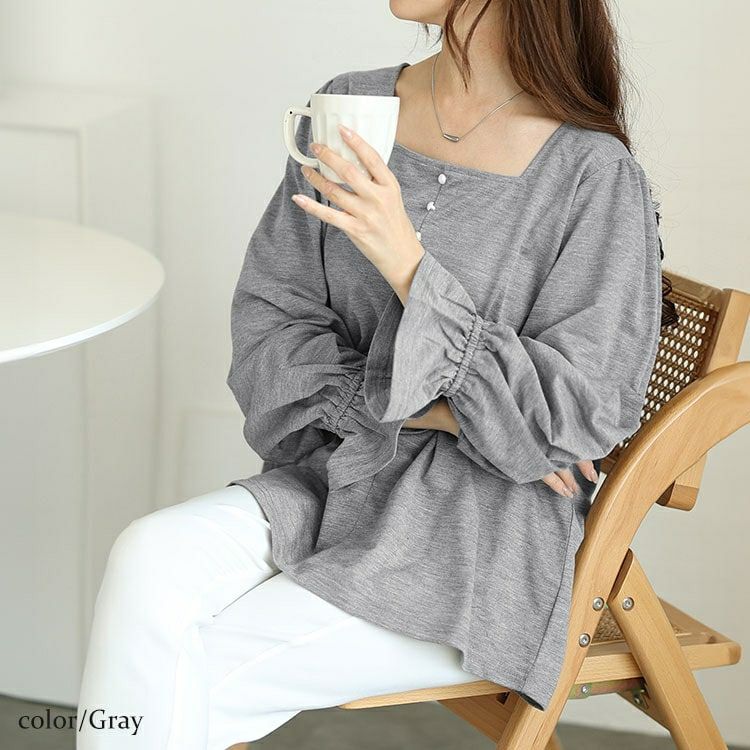 大きいサイズ レディース キャンディースリーブパールボタンカットソー　fem-535