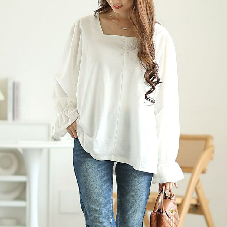 大きいサイズ レディース キャンディースリーブパールボタンカットソー　fem-535