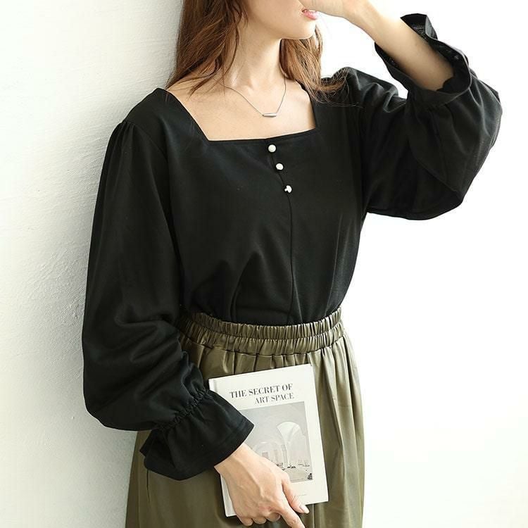 大きいサイズ レディース キャンディースリーブパールボタンカットソー　fem-535 ブラック