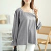 大きいサイズ レディース キャンディースリーブパールボタンカットソー　fem-535 杢グレー