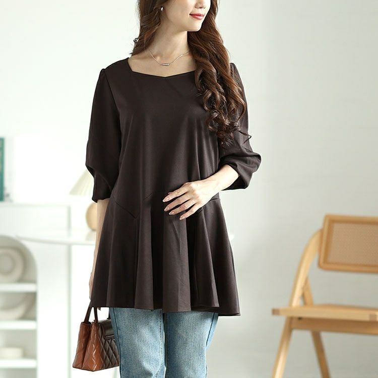 大きいサイズ レディース ダイヤモンドネックペプラムチュニック　fem-533