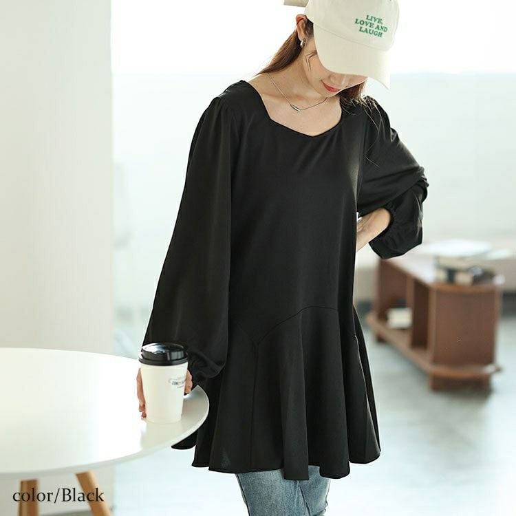 大きいサイズ レディース ダイヤモンドネックペプラムチュニック　fem-533