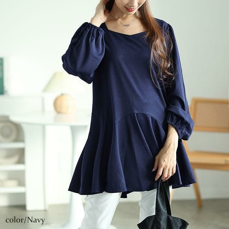 大きいサイズ レディース ダイヤモンドネックペプラムチュニック　fem-533 ネイビー
