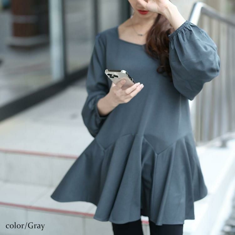 大きいサイズ レディース ダイヤモンドネックペプラムチュニック　fem-533 グレー
