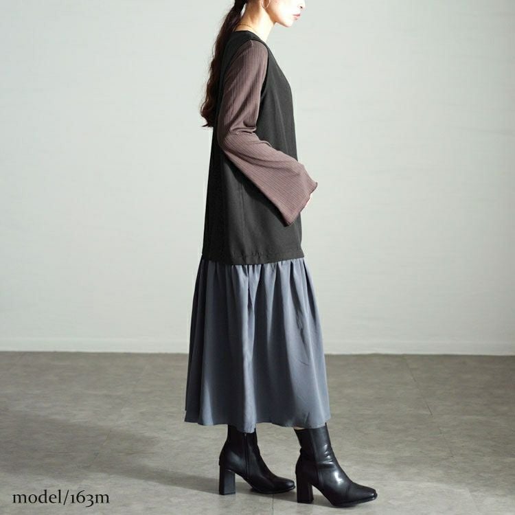 大きいサイズ レディース ドッキングベストノースリーブワンピース　fem-527