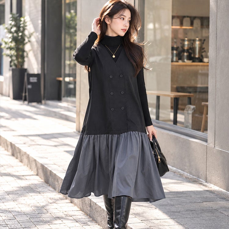 大きいサイズ レディース ドッキングベストノースリーブワンピース　fem-527