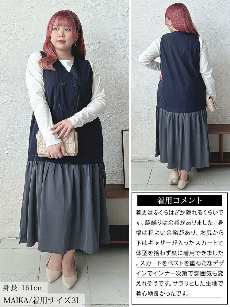 大きいサイズ レディース ドッキングベストノースリーブワンピース　fem-527