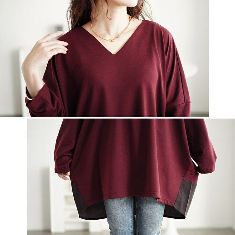 大きいサイズ レディース バイカラー切り替えコクーンチュニック　fem-537