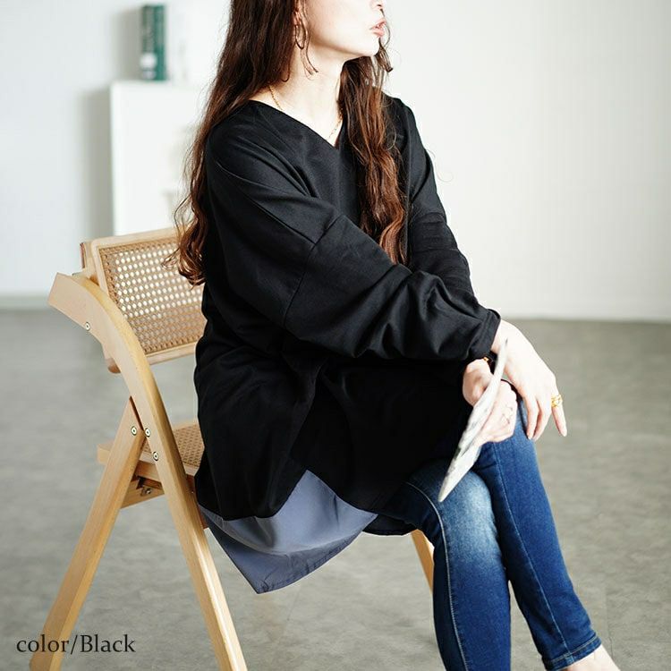 大きいサイズ レディース バイカラー切り替えコクーンチュニック　fem-537