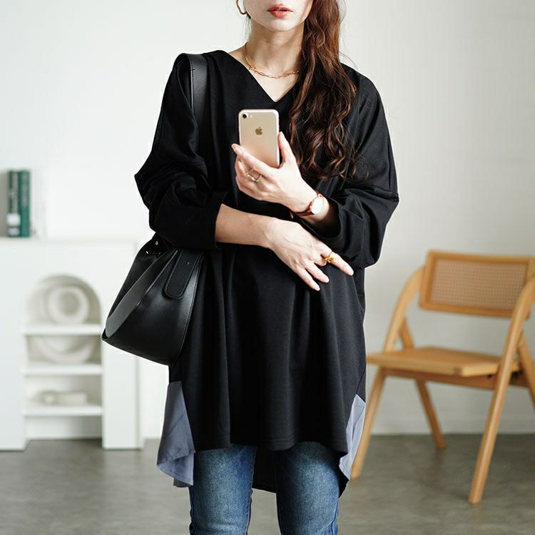 大きいサイズ レディース バイカラー切り替えコクーンチュニック　fem-537