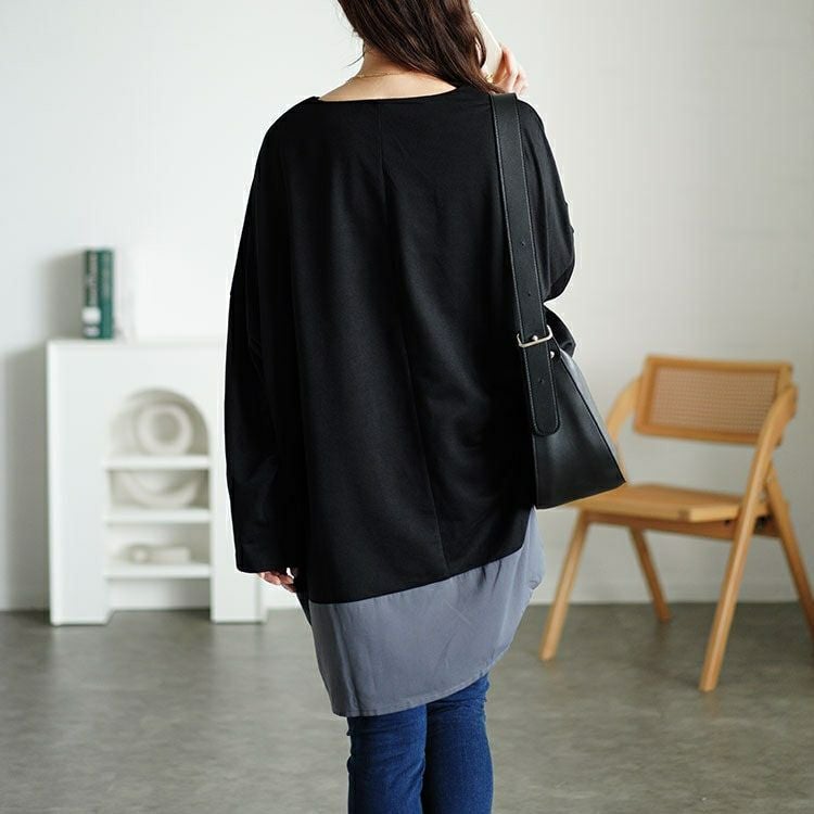 大きいサイズ レディース バイカラー切り替えコクーンチュニック　fem-537