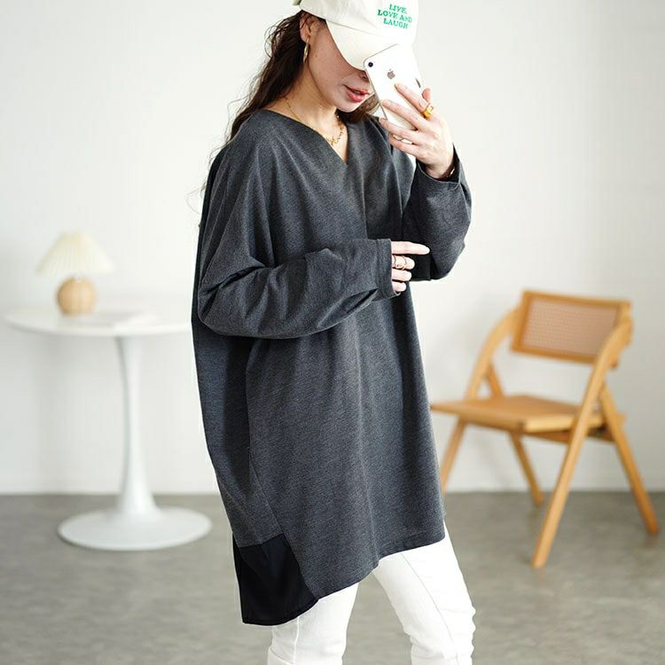 大きいサイズ レディース バイカラー切り替えコクーンチュニック　fem-537