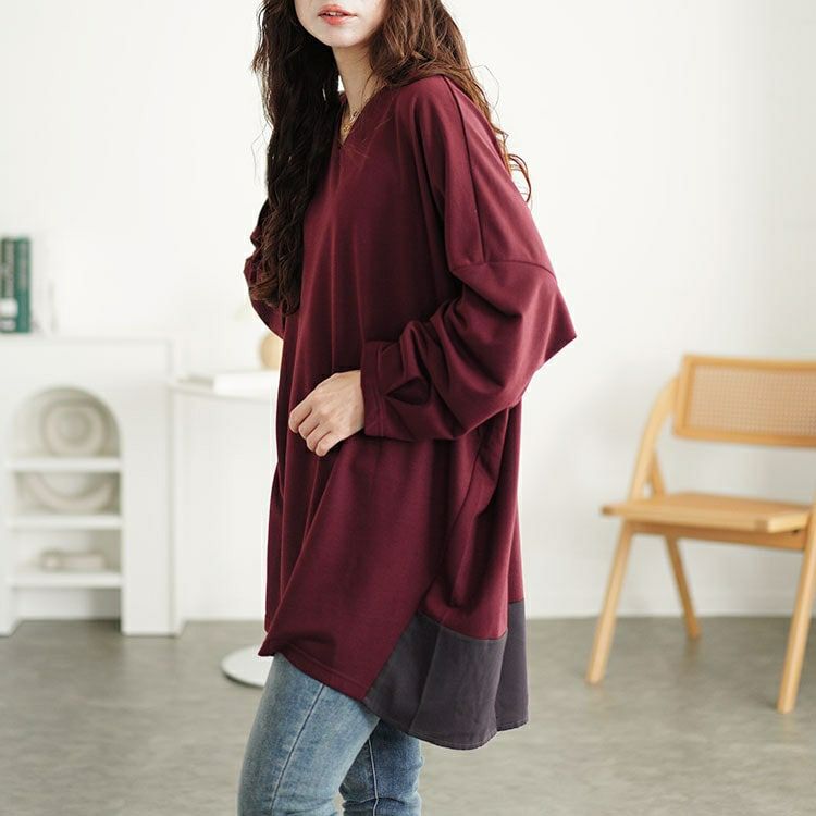 大きいサイズ レディース バイカラー切り替えコクーンチュニック　fem-537