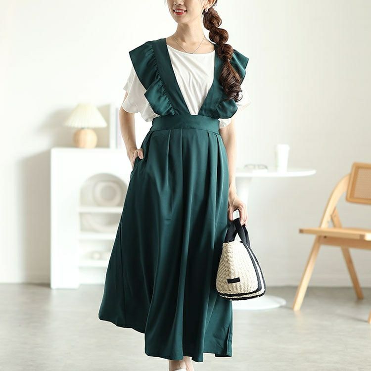 大きいサイズ レディース フリルジャンパースカート　fem-536