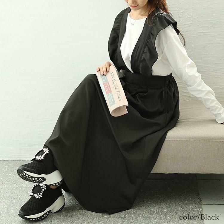 大きいサイズ レディース フリルジャンパースカート　fem-536 ブラック