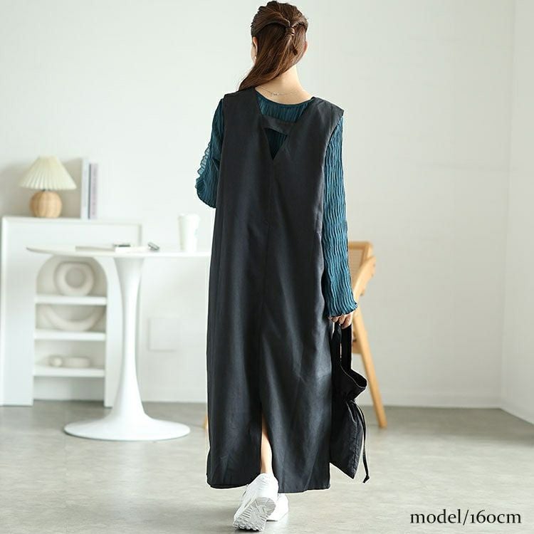 大きいサイズ レディース 深キーネックジャンパースカート　fem-532 【メール便可】