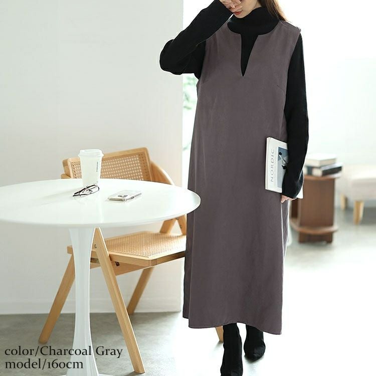 大きいサイズ レディース 深キーネックジャンパースカート　fem-532 【メール便可】