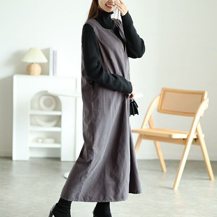 大きいサイズ レディース 深キーネックジャンパースカート　fem-532 【メール便可】