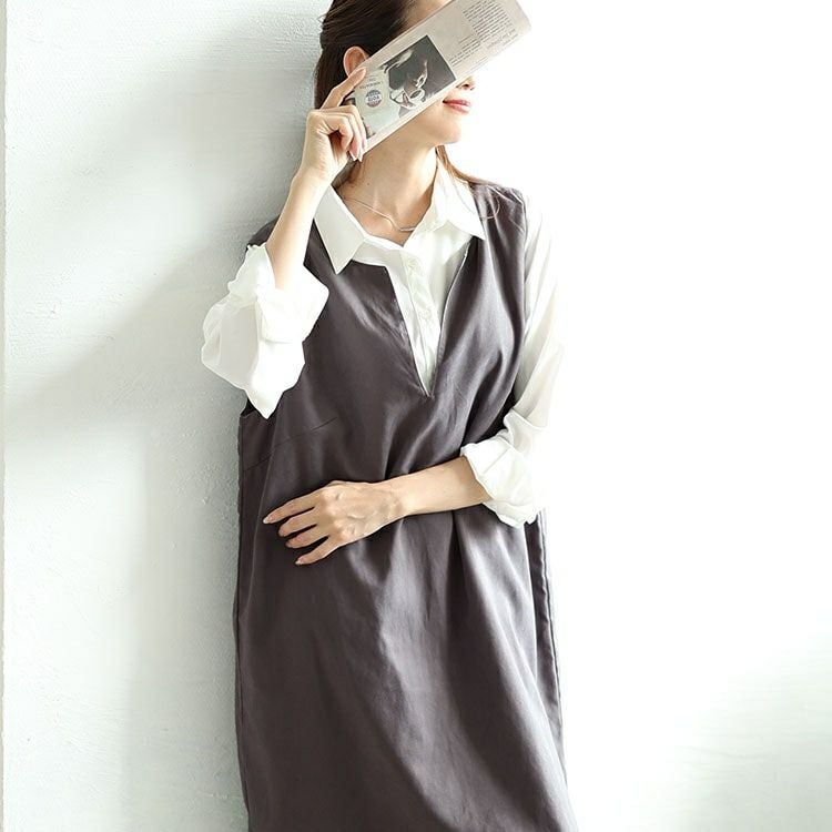 大きいサイズ レディース 深キーネックジャンパースカート　fem-532 【メール便可】