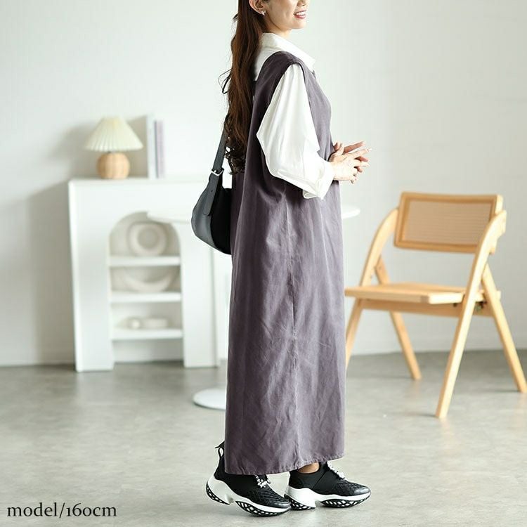 大きいサイズ レディース 深キーネックジャンパースカート　fem-532 【メール便可】