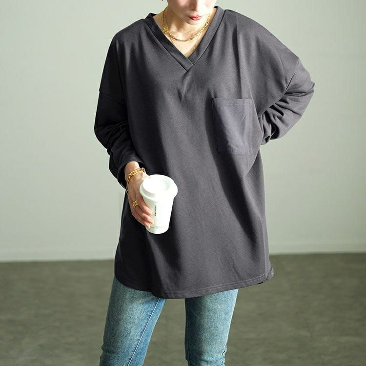 大きいサイズ レディース バックボタン異素材切り替えプルオーバー　fem-530