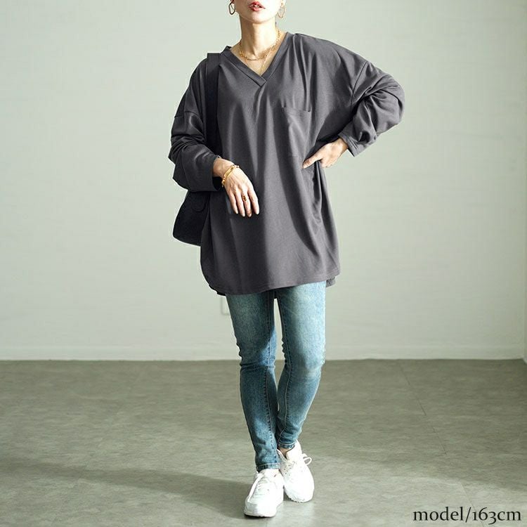 大きいサイズ レディース バックボタン異素材切り替えプルオーバー　fem-530