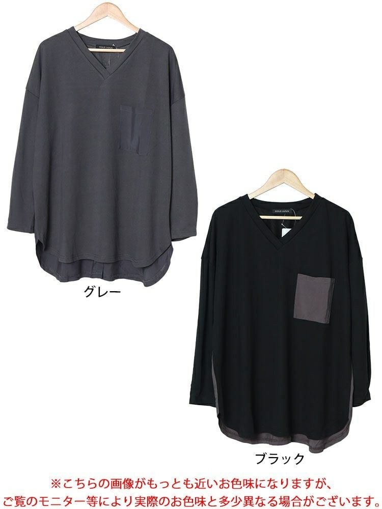 大きいサイズ レディース バックボタン異素材切り替えプルオーバー　fem-530