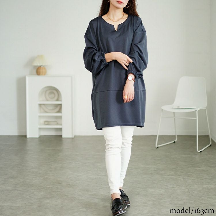 大きいサイズ レディース キーネックコクーン切り替えチュニック　fem-522