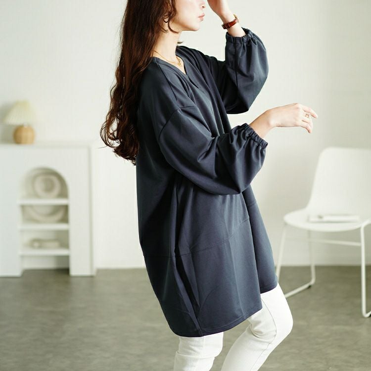 大きいサイズ レディース キーネックコクーン切り替えチュニック　fem-522