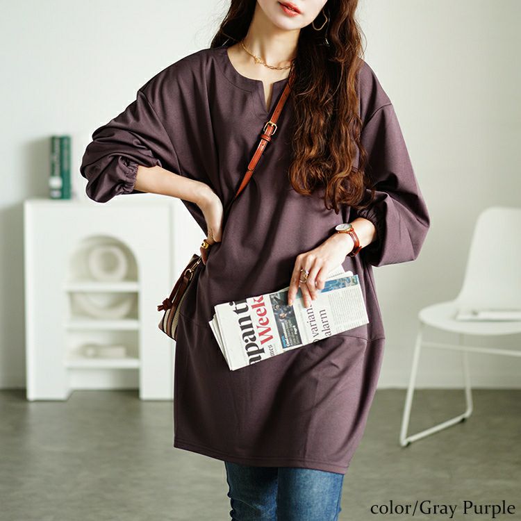 大きいサイズ レディース キーネックコクーン切り替えチュニック　fem-522