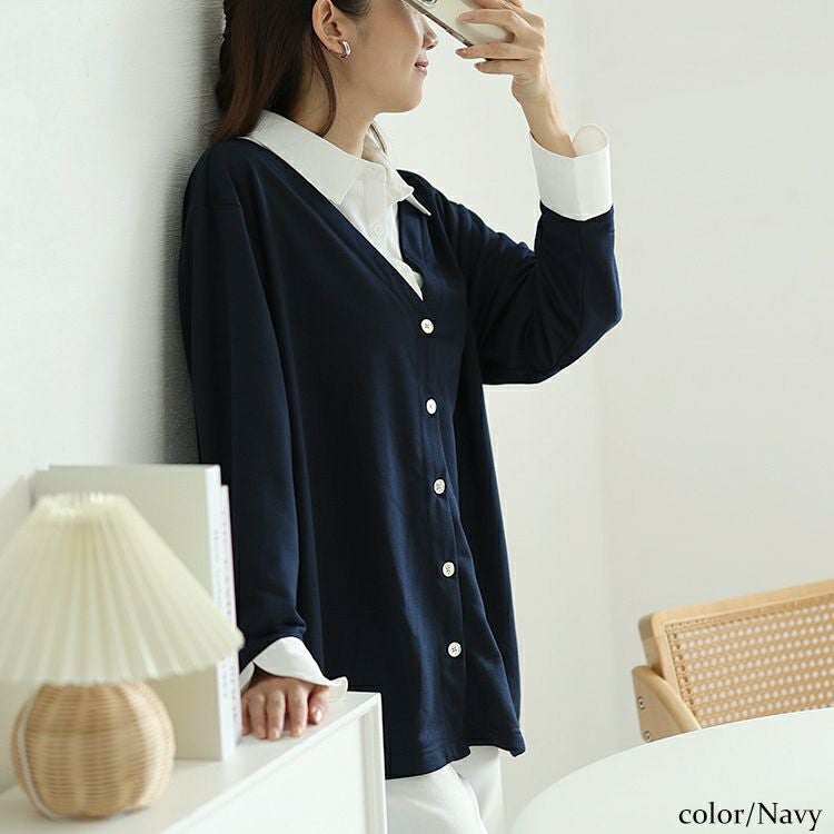 大きいサイズ レディース シャツフェイクカーディガン　fem-517