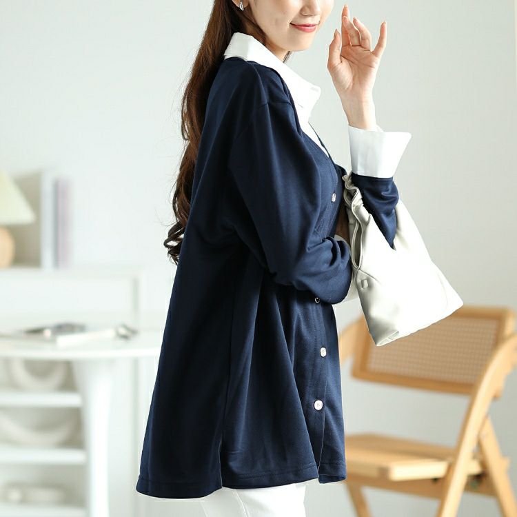 大きいサイズ レディース シャツフェイクカーディガン　fem-517