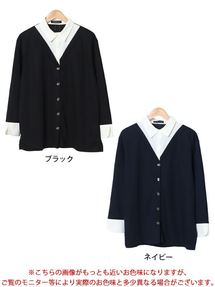 大きいサイズ レディース シャツフェイクカーディガン　fem-517