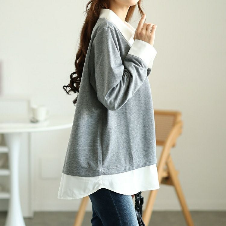 大きいサイズ レディース ラウンドカットシャツフェイクカーディガン　fem-516